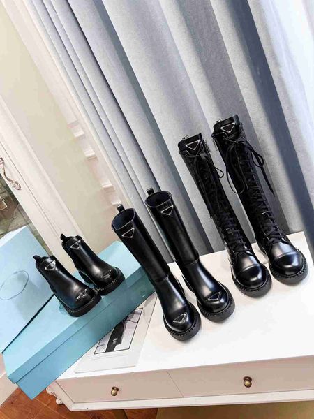 Bottes en cuir de styliste pour femmes, bottes de marque à talons épais, noires, Cool, avec boîte, taille 35 à 41, automne-hiver
