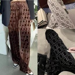 Pantalones capris de diseñador para mujer, pantalones de pierna ancha con estampado de letras completas, pantalones cortos de moda para mujer, pantalones holgados con cordón de terciopelo de cintura alta