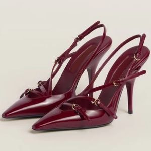 Lakleer slingback pumps met metalen gesp verfraaide sandalen 100 mm stiletto hakken dames luxe ontwerper puntige neus avondjurk feestjurk schoenen met doos