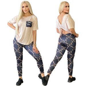 Designer dames bedrukte tweedelige broek casual ronde hals korte mouw en lange broek joggingpak zomer joggingpak gratis schip