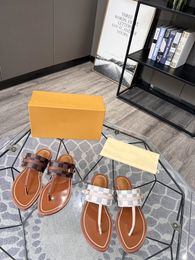 Sandalias de diseñador para mujer l zapatillas chanclas oro clásico lujo fondo plano fondo grueso bordado estampado 35-42 con caja amarilla