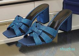 Designer dames sandalen luxemerk zomer rhinrhinos sprankelend leer stijlvolle sexy elegante buitenlucht slippers hielhoogte