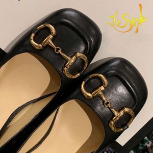 Designer damessandalen schoenen met gesp zwarte slingbacks mid-hak pomp dikke enkelband casual stijl kleding schoenen maat EUR 34-42