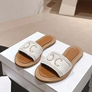 Designer dames sandalen topkwaliteit canvas dia's schoenen voor dames klassiek ultra mode strand kalf lederen slipper maat 35-42 met doos
