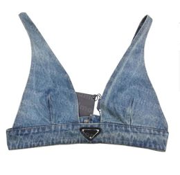 Ontwerper glanzende strass-jurk voor dames, sexy crop top, tanktop, mode, denim beha, P-lettertop, mouwloos, haltertop, damesjurk