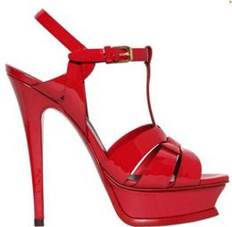 Chaussures pour femmes de créateurs Stiletto Tribute Brevets en cuir Gladiator Sandal Plate-forme sexy Sandales à talons hauts Femme Boucle Strap Sandalias YSLity N4MA