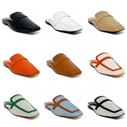 Designer dames slippers Leer en herfst nieuw modeleer Mueller schoenen hoogwaardige platte feestje schoenveters buckle sandals merk dames lederen riem doos