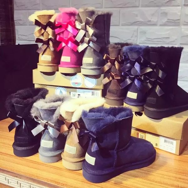 Bottes de neige pour femmes de créateurs Bottes chaudes d'hiver Mode Australie Confort classique Bottes à nœud court Cheville Genou Bow fille MINI Bailey Boots