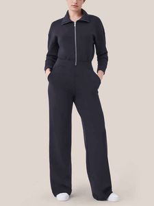 Designer damessportpak 2024 Nieuwe jumpsuit met lange mouwen, wijde pijpen en ritssluiting, flip-kraag hoodieset voor dames sport trainingspakken, dames jogging sportpakken 8WZ6