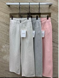 Designer dames lente/zomer casual broek jacquard denim katoen rechte pijpen broek met hoge taille losse casual broek