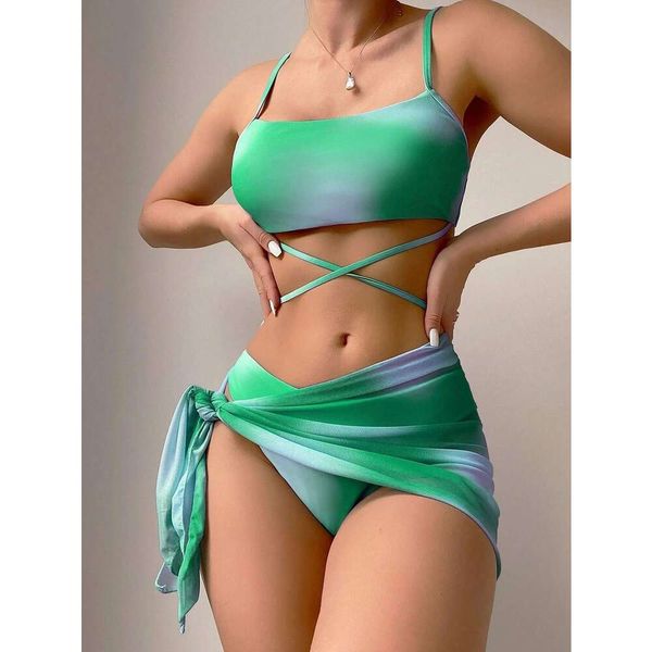 Designer Femme's Summer Sexy Swimsuit Set 2024 Tie Tie Tyed Bikini MAINEMENT FEMMES TROIS PIÈCES JUPT MESH SPART SWIPT TRIANGL BOTS