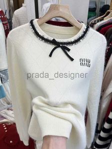 Designer damestrui nieuwe ronde hals, paillettenboog, gebreide trui met lange mouwen, damestop herfst- en wintermode, casual ondertrui