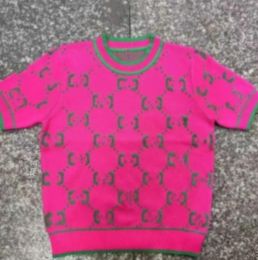 Pull en tricot rose pour femmes de styliste, motif de lettre G, impression décontractée, T-shirt à manches courtes