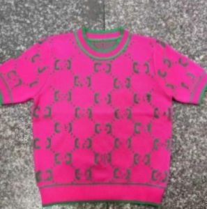 Pull en tricot rose pour femmes de styliste, motif de lettre G, impression décontractée, T-shirt à manches courtes