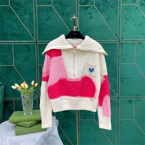 Designer dames trui veerstijl nieuwe driedimensionaal drijvende patroonletter bult kleur ingelegd vaartuig all-match half ritswollen trui