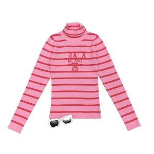 Suéter de diseñador para mujer, camiseta corta de algodón, punto liso, bordado, Top deportivo para mujer, suéter de manga larga con cuello redondo simple di_girl