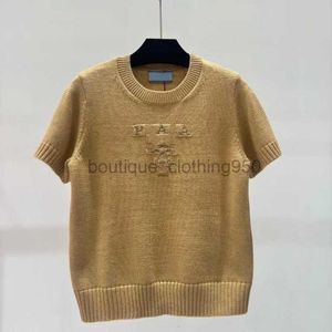 Designer dames truien 24 vroege voorjaar gouden zijden wol ronde nek pullover korte mouw t-shirt maillard stijl slijtage breiary tops
