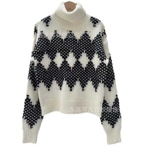 Designer damessweaters BC familie gebreide geruite trui met hoge hals en lange mouwen dames korte losse gebreide trui herfst en winter 5WAT
