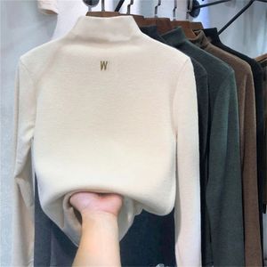 Diseñador Suéteres para mujer Medio cuello alto Camisa para mujer Suéteres Tops coreanos Camisetas de moda Letra bordada Camisetas de manga larga Roupas Ropa femenina PFCE