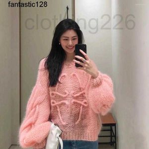 Diseñador Suéteres de mujer Moda coreana Linterna Manga Suave Mohair O Cuello Suéter Mujeres Otoño y Primavera Jersey Largo Punto Top 4SD7