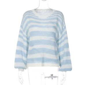 Designer damessweaters met lange mouwen Mohair Vintage trui vrouw winter 2023 ronde hals wol regenboog streep gebreide trui design kleding L6