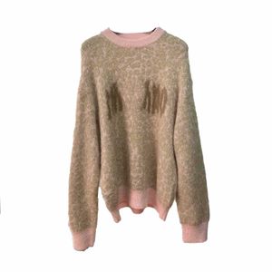 Diseñador Suéteres para mujer Nanyou Versión alta Ma Familia Leopardo Patrón Suéter para mujeres en otoñoinvierno Lazy Wind Adelgazante Contraste Jersey de punto Suéter M89U