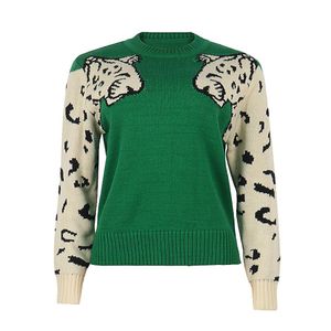Designer Women's Sweaters Nouveau pull pour femmes contraste couleur mosaïque motif léopard chemise à manches longues femme tricot manches décontracté lâche col rond automne BBRO