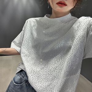 T-shirt Femme Designer Lavé Tissus de coton vieilli Haute Mode Printemps Été Hommes Femmes Casual Lâche Pleine Strass Tops à manches courtes