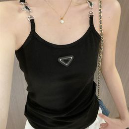 Designer pour femmes réservoirs sexy coton serré suspense mode simple triangle en métal applique de fête de fête