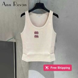 Tanques de diseñador para mujer Camis Ann Revan Miu2024 Principios de primavera Nueva camiseta sin mangas americana pequeña para niñas adelgazantes y picantes EUO0