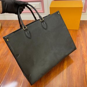 Bolso de mano de diseñador para mujer Bolso de moda Estampado de alfabeto liso en dos tonos ONTHEGO Bolso cruzado Bolso de compras de gran capacidad Negro 3 tamaños Bolsos navideños de cuero genuino