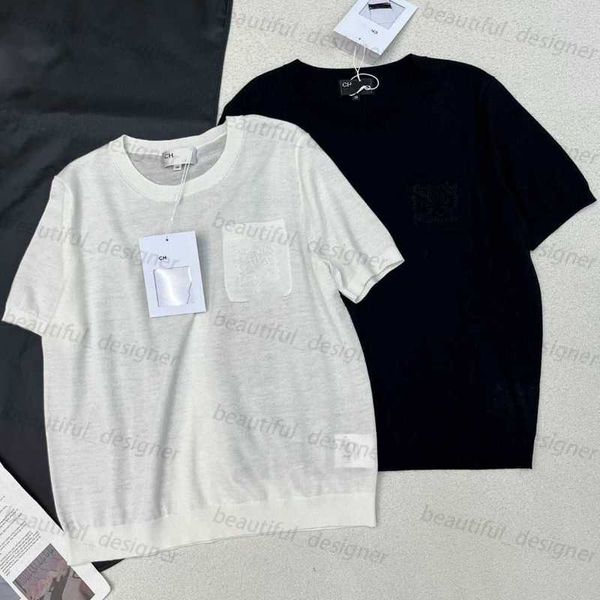 Designer Tshirt pour femmes au début du printemps Nouveau style décontracté minimaliste Skin adapté à la peau et respirante Couleur unie à faible teneur en tricot à manches courtes et à tricot