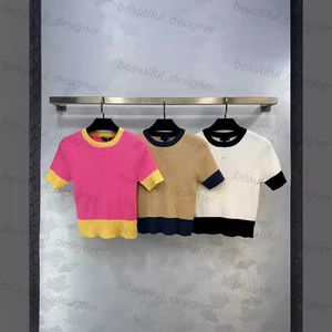 Designer Women's Tshirt printemps et d'été Nouveaux couleurs et élégants style slim de grade High Fit élancée rond couche à manches courtes tricotées