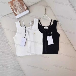 Designer dames t -shirt lente/zomer nieuwe minimalistische stijl basis elastische slanke fit gebreide rits gehuste tanktop