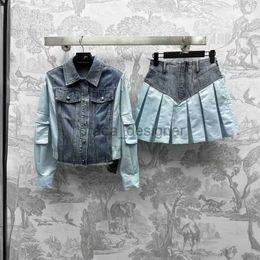 Tweedelige designerjurk voor dames Lente- en zomer-new-age-reducerende patchworkjas in zoete stijl gecombineerd met een denimset met A-lijnrok