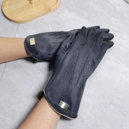 Gants doux coupe-vent chauds d'hiver pour femmes de styliste, avec fourrure de mouton et doublure épaisse et chaude, cadeau de luxe pour la conduite en plein air