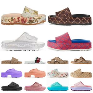 Diseñador Mujer Sandalia Lona Plataforma Zapatillas Cuero real Beige Ladrillo Rosa Diapositivas de playa Zapatilla de verano Casa Fiesta al aire libre Sandalias clásicas Tamaño grande EE. UU. 9 9.5 10 11