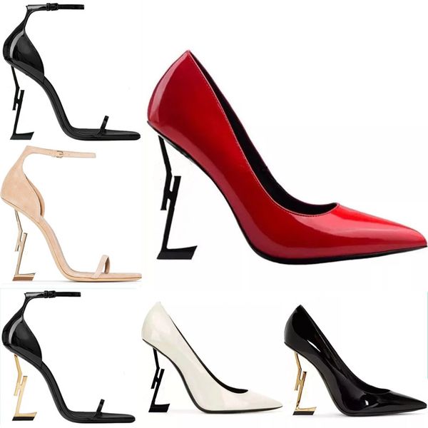 Sandales de styliste pour femmes, chaussures habillées, pantoufles, tongs de luxe en métal et cuir, chaussures à talons hauts pour fête de mariage, 10CM, 35-42