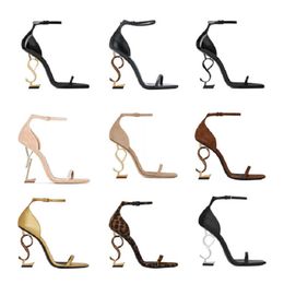 Designer femmes sandales chaussures à talons hauts bout ouvert talon aiguille classique lettres en métal sandale opyum chaussures de styliste de mode avec boîte 35-41