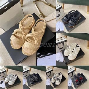 Sandalias de diseñador para mujer, sandalias de lujo con cubierta de ratán Ma, sandalias informales para piscina en negro y marrón, zapatillas clásicas de moda