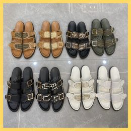 Designer Femmes Sandales Men de tissus Sandale White Cuir Slides Backle Printing Slippers Fashion Classic Strap en cuir plat en cuir