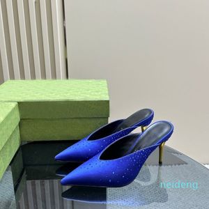 Designer Women Sandals Metal Talon Points pantoufles Slim High Heels Fashionable Sexy Dress Shoes Taille 35-39