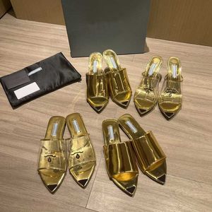 Designer Dames Sandalen Gedrukt Perspex Hoge Hakken Mode Milanese Slippers Dikke Hoge Hakken Goud Zilver Metallic Lederen Binnenzool Slippers