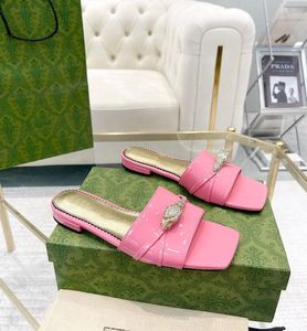 Designer femmes sandales chaussures léopard doré métal matériel plage glisser bloc talon sans lacet pantoufle dame décontracté appartements marche EU35-42 boîte d'origine