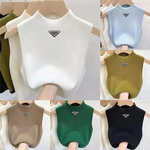 Designer femmes sexy débardeurs tricoté haut sans manches camis mode triangle badge été t-shirts femmes vêtements gilet