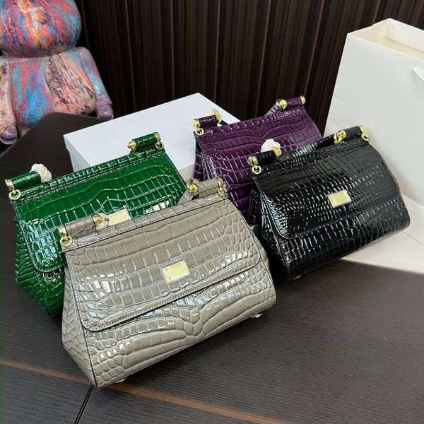 Designer Femmes Brillant Crocodile En Relief Sac À Bandoulière Italie Marque De Luxe En Cuir De Vachette Poli Poignée Supérieure Sacs À Rabat Dame Sangle Amovible Petit Fourre-Tout Sac À Main