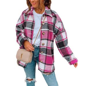 Designer dames shirt jas straat temperament temperament lange mouw revers losse geruite shirt middellange lengte jas