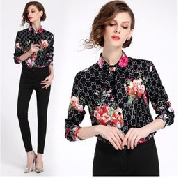 Designer Dames Shirts GG Brief Chiffon Kantoorblouses Polo-hals Rooster Dames Los Temperament Tops Blusas Mode Jurken