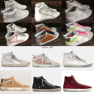 Designer Women Chaussures Italie Brand Golden Mid Slide Star Sneakers Black Leopard Imprimé rose Gol Glitter Classic White Do-Old Dirty High Tops Boots Nouveau Arrivée