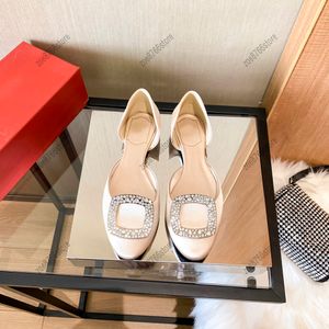 Zapatos de mujer de diseñador tacones de diamantes de imitación punta estrecha tacones planos zapatos de diseñador de marca zapatos de resort familiar cuero rosa y blanco